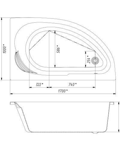 Акриловая ванна 170х100 см L Roca Merida ZRU9302992