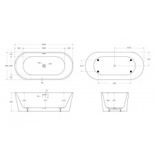 Отдельностоящая овальная акриловая ванна со сливом-переливом цвета хром BelBagno BB416-2000-850