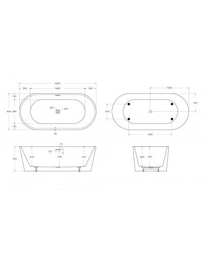 Отдельностоящая овальная акриловая ванна со сливом-переливом цвета хром BelBagno BB416-2000-850