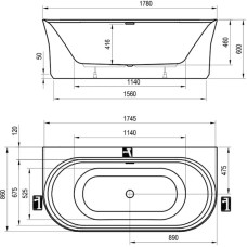 Акриловая ванна 178x86 см Ravak Ypsilon Wall XC00100035