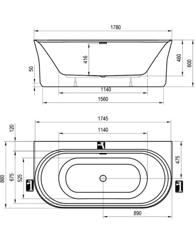 Акриловая ванна 178x86 см Ravak Ypsilon Wall XC00100028