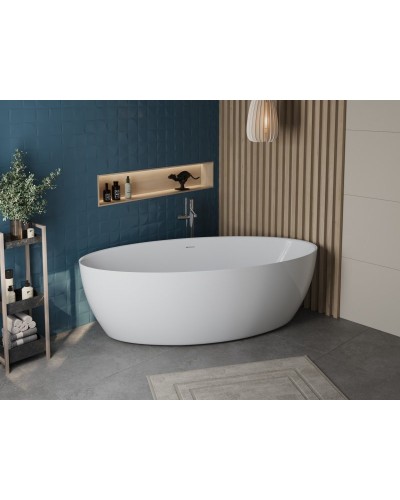 Отдельностоящая, полукруглая акриловая ванна в комплекте со сливом-переливом BelBagno BB707-1860-880