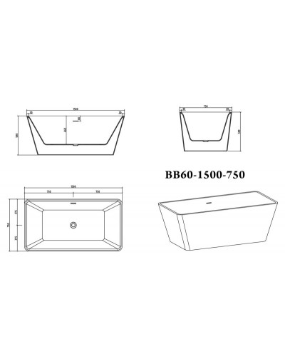 Акриловая ванна BelBagno BB60-1500-750
