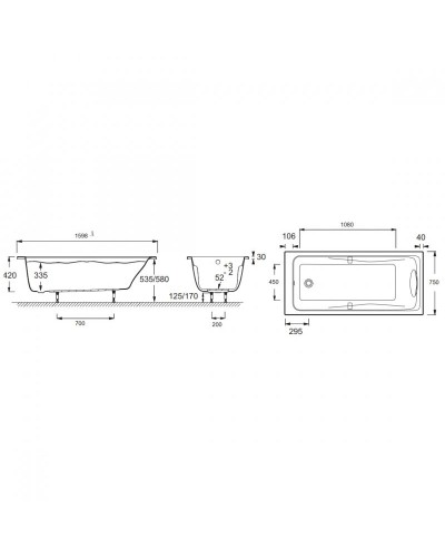 Акриловая ванна Jacob Delafon Odeon Up 160х75 E6057RU-00 без гидромассажа