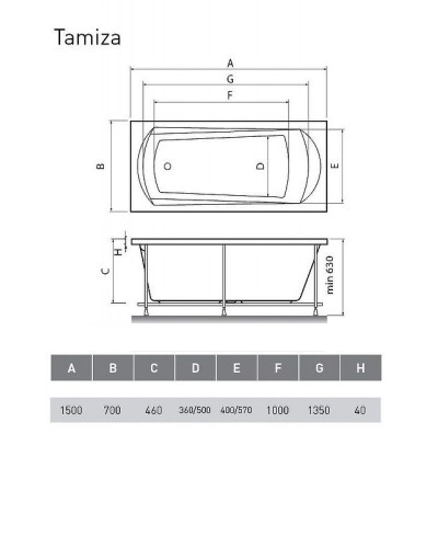 Акриловая ванна Relisan Tamiza 150х70 Гл000013921 без гидромассажа