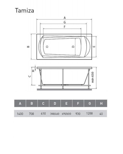 Акриловая ванна Relisan Tamiza 140х70 Гл000013920 без гидромассажа