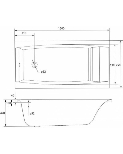 Акриловая ванна Cersanit Virgo 150х75 63352 без гидромассажа