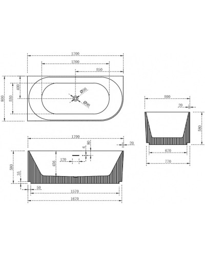 Акриловая ванна 170х80 см L Abber AB9329-1.7 L