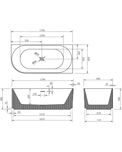Акриловая ванна 170х80 см R Abber AB9329-1.7 R