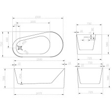 Акриловая ванна 150х75 см L Abber AB9496-1.5 L