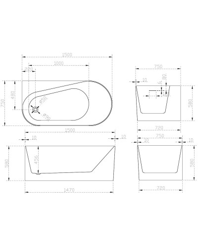Акриловая ванна 150х75 см L Abber AB9496-1.5 L