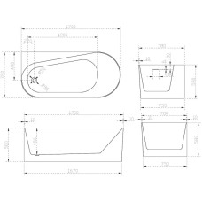 Акриловая ванна 170х78 см L Abber AB9496-1.7 L