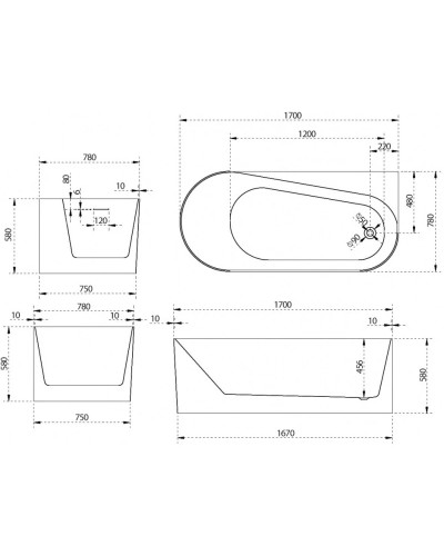 Акриловая ванна 170х78 см R Abber AB9496-1.7 R