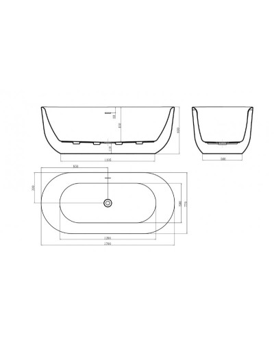 Отдельностоящая, овальная акриловая ванна в комплекте со сливом-переливом BelBagno BB706-1700-770