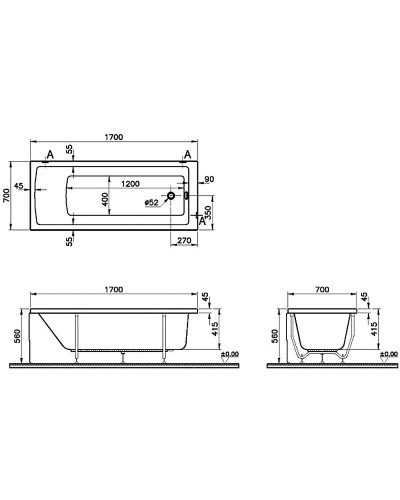Акриловая ванна Vitra Neon 170x70 52530001000 без гидромассажа