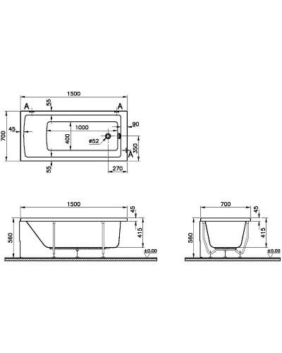 Акриловая ванна Vitra Neon 150x70 52510001000 без гидромассажа