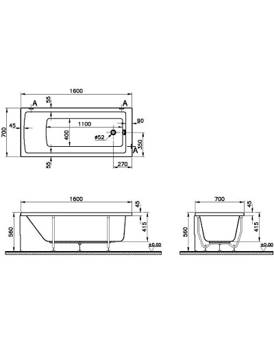 Акриловая ванна Vitra Neon 160x70 52520001000 без гидромассажа