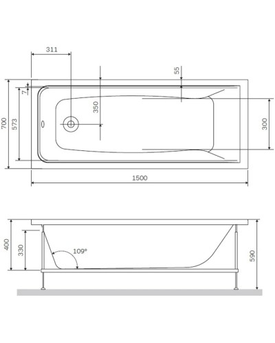 Акриловая ванна 150х70 см Am.Pm Gem W90A-150-070B-A