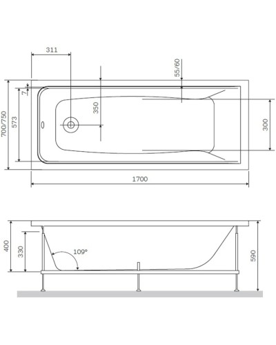 Акриловая ванна 170х70 см Am.Pm Gem W90A-170-070B-A