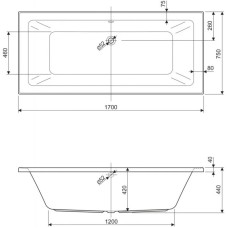 Акриловая ванна 170х75 см Cezares Plane mini PLANE MINI-170-75-42-W37