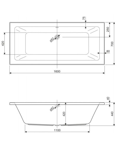Акриловая ванна 160х70 см Cezares Plane mini PLANE MINI-160-70-42-W37
