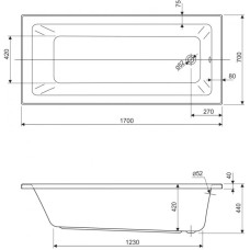 Акриловая ванна 170х70 см Cezares Plane solo mini PLANE SOLO MINI-170-70-42-W37