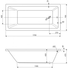 Акриловая ванна 170х70 см Cezares Plane solo PLANE SOLO-170-70-45-W37