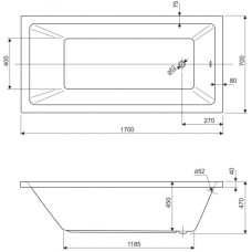 Акриловая ванна 170х70 см Cezares Plane solo PLANE SOLO-170-70-45-W37
