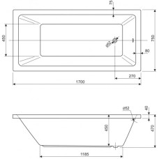 Акриловая ванна 170х75 см Cezares Plane solo PLANE SOLO-170-75-45-W37