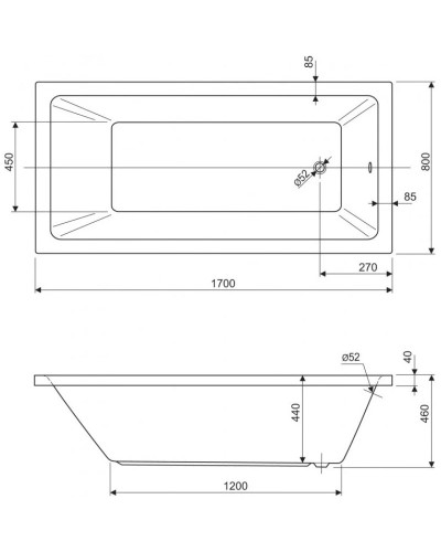 Акриловая ванна 170х80 см Cezares Plane solo PLANE SOLO-170-80-49-W37
