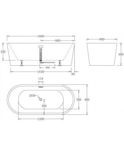 Акриловая ванна 180х80 см BelBagno BB71-1800-NERO