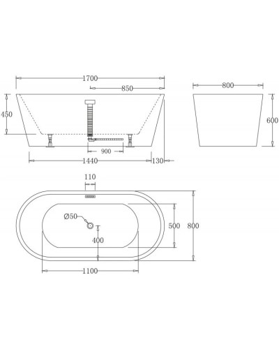 Акриловая ванна 170х80 см BelBagno BB71-1700-NERO