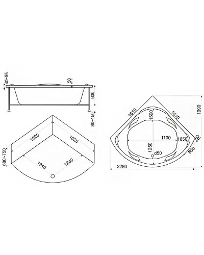 Акриловая ванна Bas Ривьера 161x161 В 00029 без гидромассажа