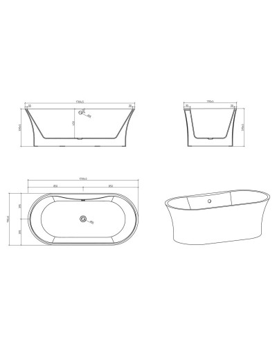 Акриловая ванна 170х79 см BelBagno BB201-1700-800