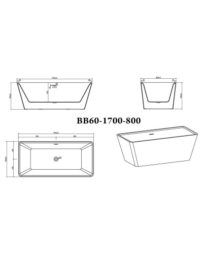 Акриловая ванна 170х80 см BelBagno BB60-1700-800