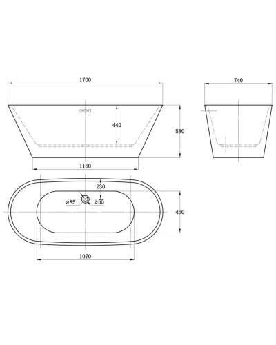 Акриловая ванна 170х74 см Vincea VBT-102