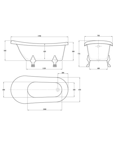 Акриловая ванна 170х75,5 см Vincea VBT-120-1700-Cr