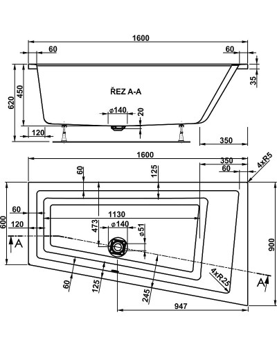 Акриловая ванна Vagnerplast Cavallo 160x90 L VPBA169CAV3LX-04 без гидромассажа