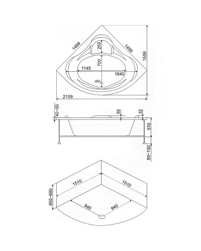 Акриловая ванна Bas Модена 150x150 В 00025 без гидромассажа