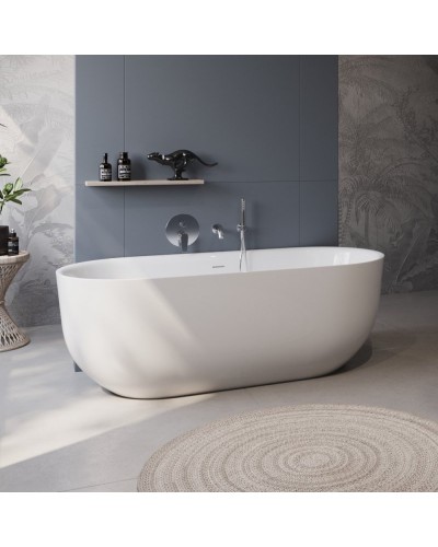 Отдельностоящая, овальная акриловая ванна в комплекте со сливом-переливом BelBagno BB706-1700-770