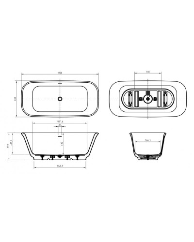 Отдельностоящая, прямоугольная акриловая ванна DUE в комплекте со сливом-переливом BelBagno BB702-1700-800-K