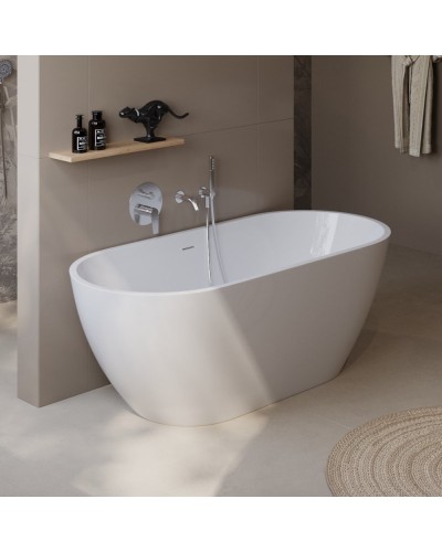 Отдельностоящая, овальная акриловая ванна UNO в комплекте со сливом-переливом BelBagno BB701-1600-730-K
