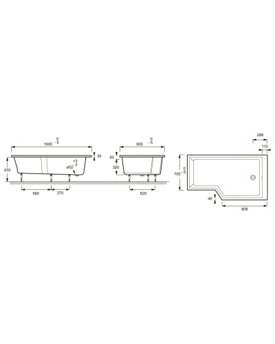 Акриловая ванна Jacob Delafon Bain Douche Neo 160x90 R E6D000R-00 без гидромассажа