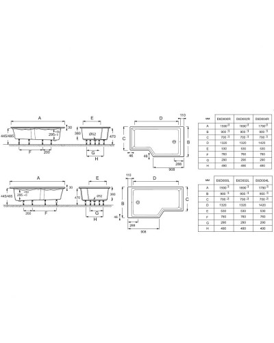 Акриловая ванна Jacob Delafon Bain Douche Neo 180x90 R E6D004R-00 без гидромассажа