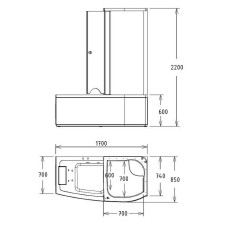 Акриловая ванна с душевой кабиной Gemy 170х85 G8040 B R с гидромассажем