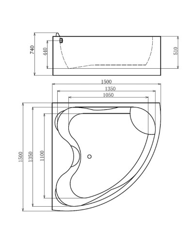 Акриловая ванна Gemy 150х150 G9041 B с гидромассажем