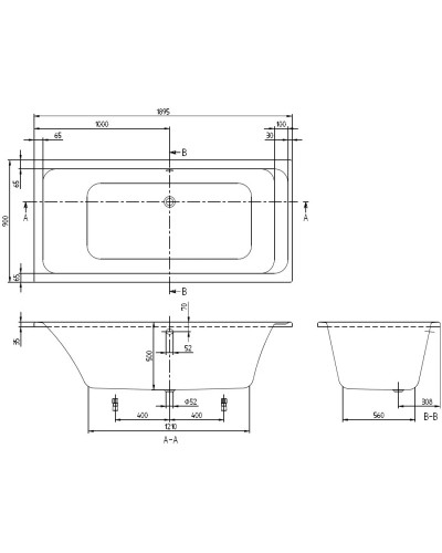 Акриловая ванна 189,5х90 см Villeroy & Boch Architectura UBA199ARA2V-01