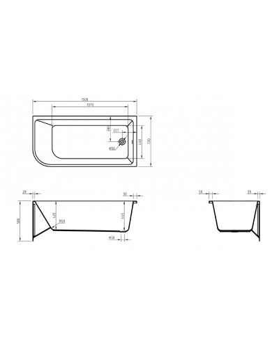 Пристенная прямоугольная акриловая ванна со сливом-переливом BelBagno BB712-1500-730-R правосторонняя