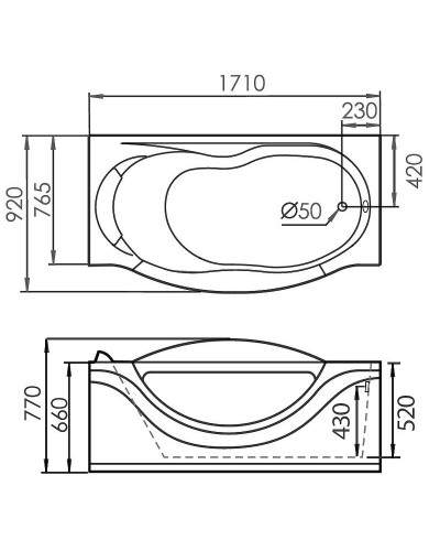 Акриловая ванна Gemy 171х92 G9072 B R с гидромассажем