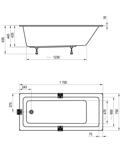 Акриловая ванна 170x75 см Ravak 10° Slim CA71300000